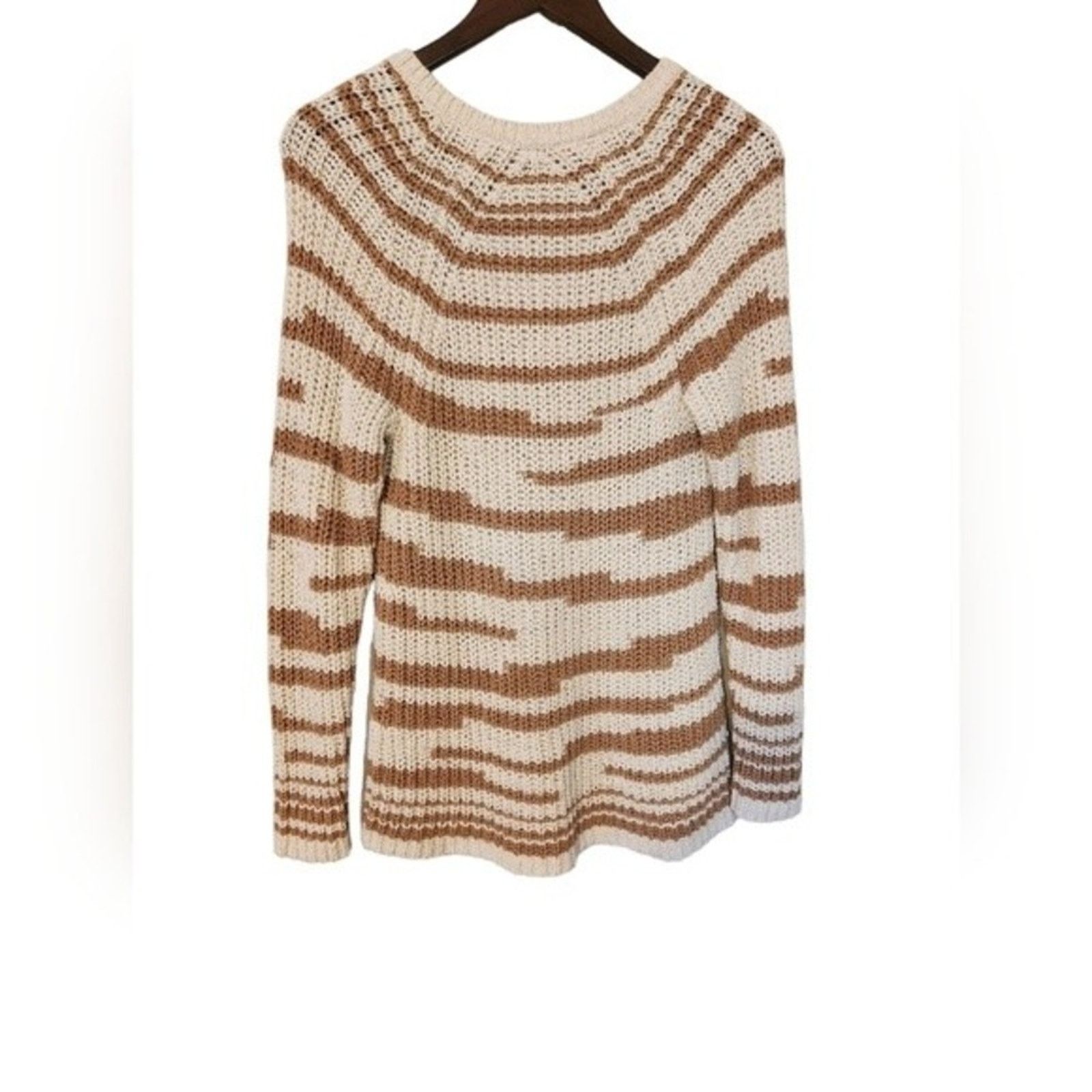 J. Jill J. Jill Chunky Knit Neutral Stripe Sweater Small 100% cotton Size S / US 4 / IT 40 - 2 Thumbnail