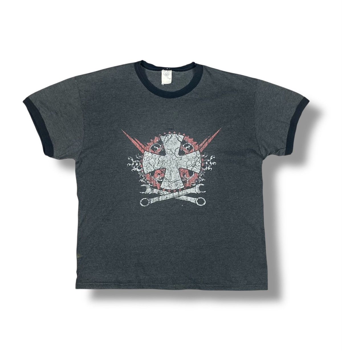 Other Vintage Punk Biker Graphic Ringer Distressed Cross Print Tee Size US XL / EU 56 / 4 - 1 Thumbnail