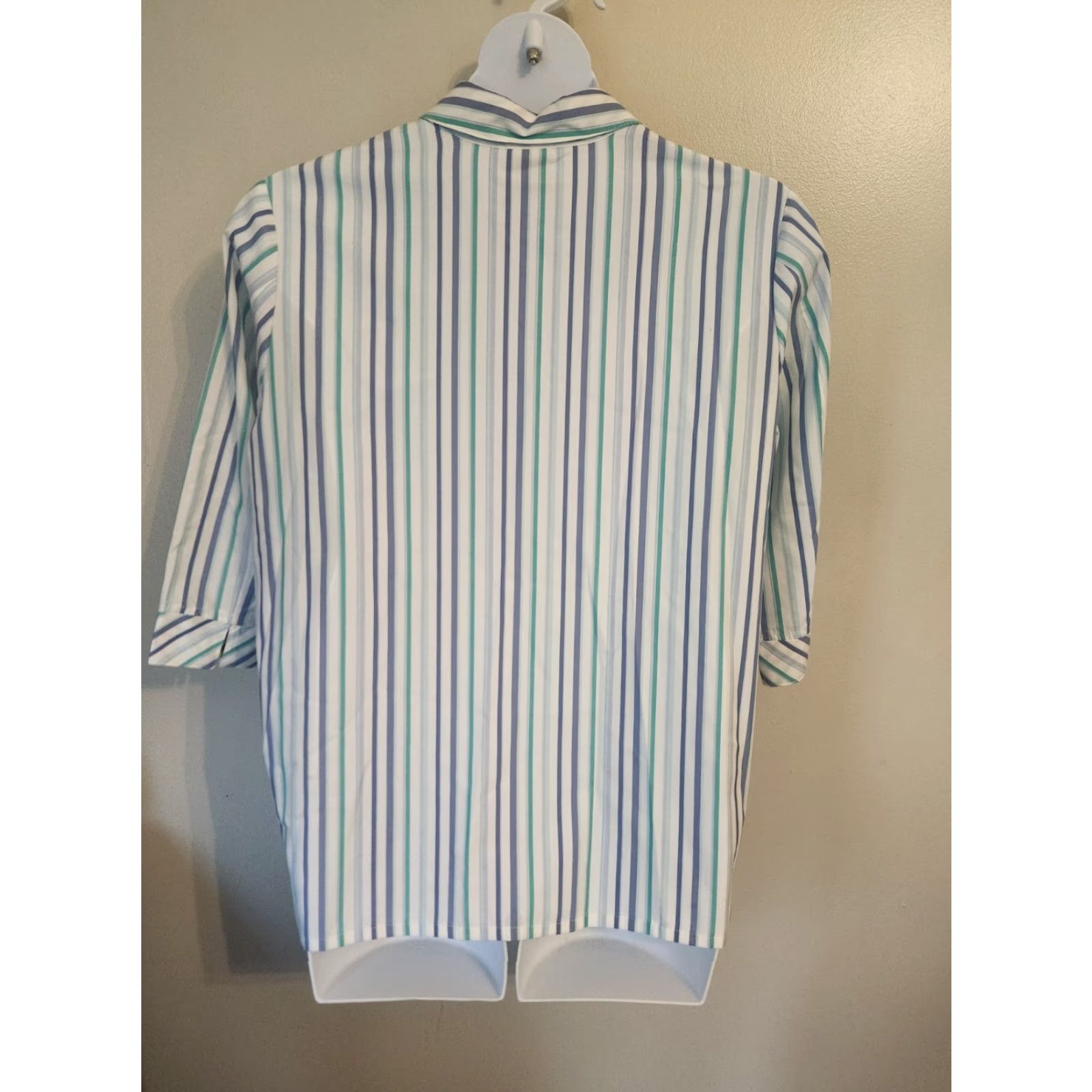 Vintage Vintage Allison Daley White Blue Stripe Button Up Top Shirt 16 Blue Cotton Blend 1980s Womens Shirt Size XXL / US 16-18 / IT 52-54 - 5 Thumbnail