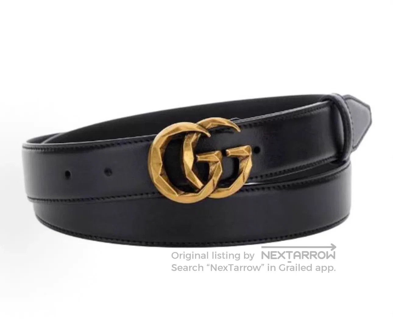 Gucci Black Leather Belt with Gold Interlocking Buckle. Size ONE SIZE - 5 Thumbnail
