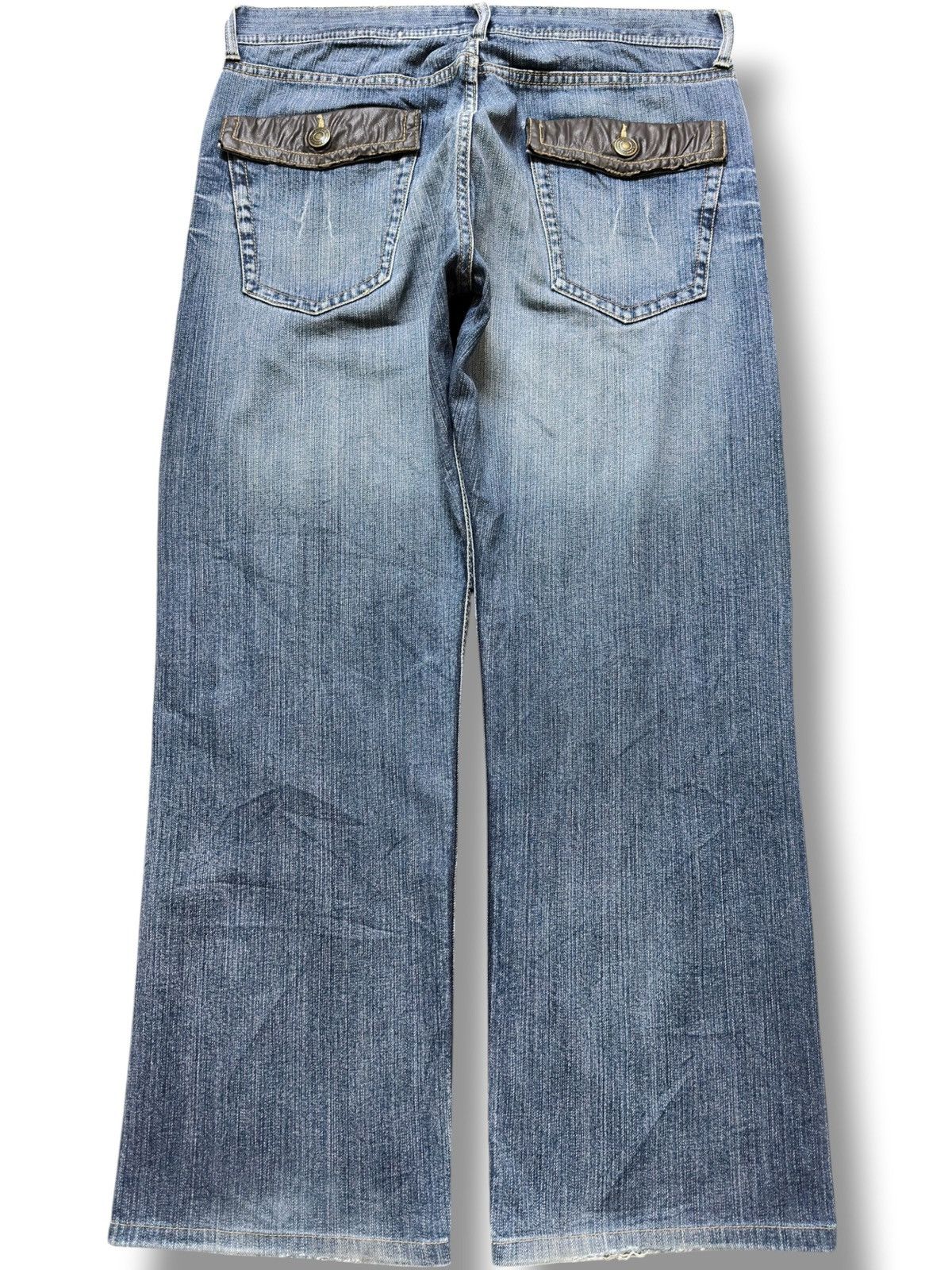 POST ARCHIVE FACTION (PAF) Vintage Japanese Brand Baggy Wide Leg Leather Pocket Denim Size US 34 / EU 50 - 4 Thumbnail