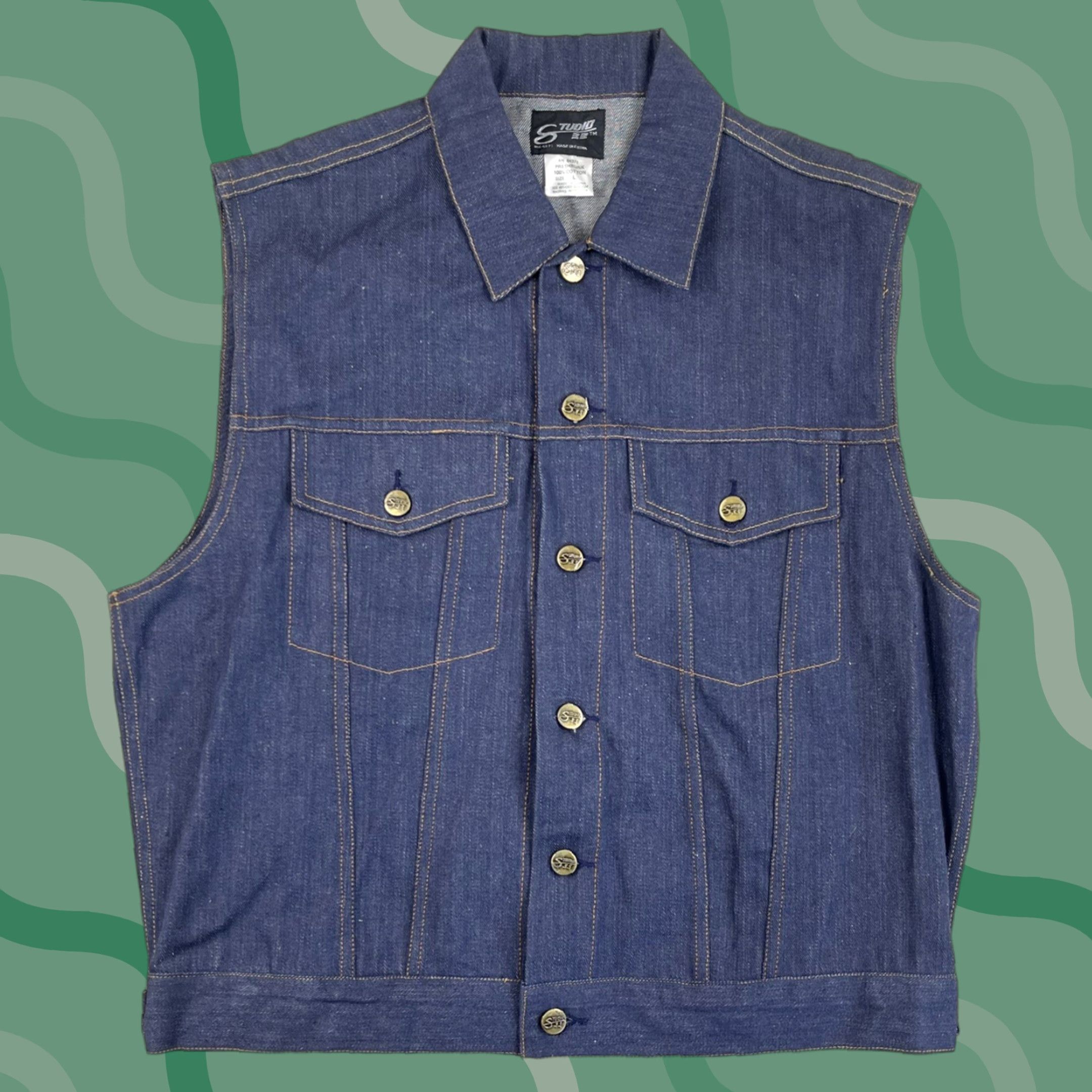 Vintage VINTAGE Studio 33 Denim Vest Hip Hop Cowboy Trucker Casual Blue L 70s Unisex Adults Size US 33 - 1 Thumbnail