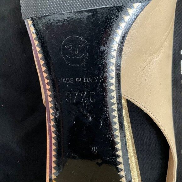 Chanel CHANEL Interlocking TWO tone beige Leather Slingback Pumps h Size US 7 / IT 37 - 4 Thumbnail