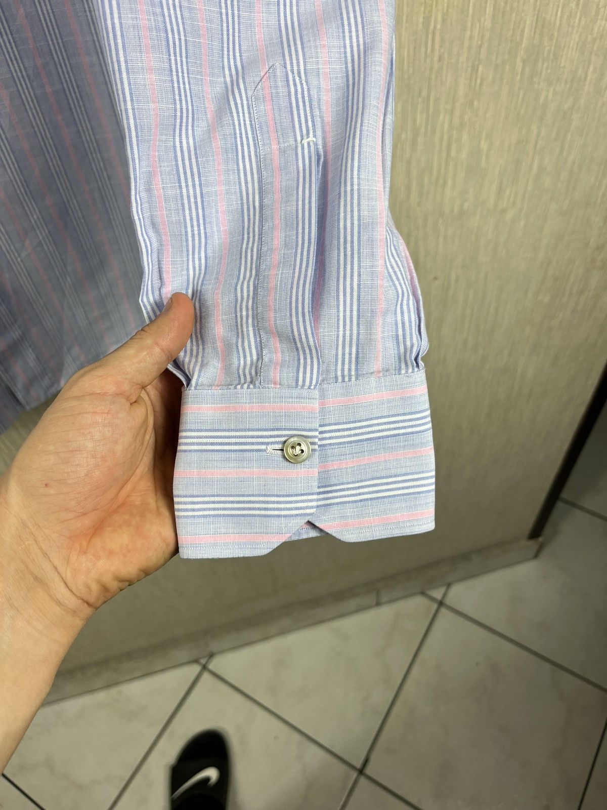 Kiton Kiton linen shirt striped pink baby blue vintage old money Size US L / EU 52-54 / 3 - 14 Thumbnail