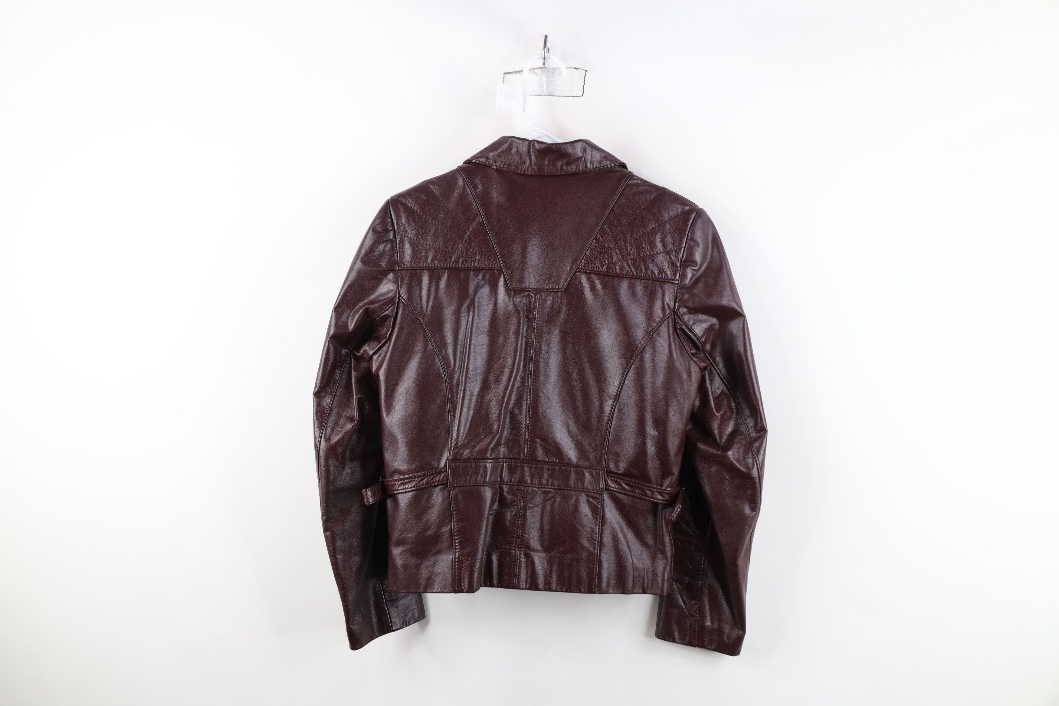 Vintage Vintage 70s Streetwear Buckle Back Leather Jacket Oxblood Size L / US 10 / IT 46 - 14 Thumbnail