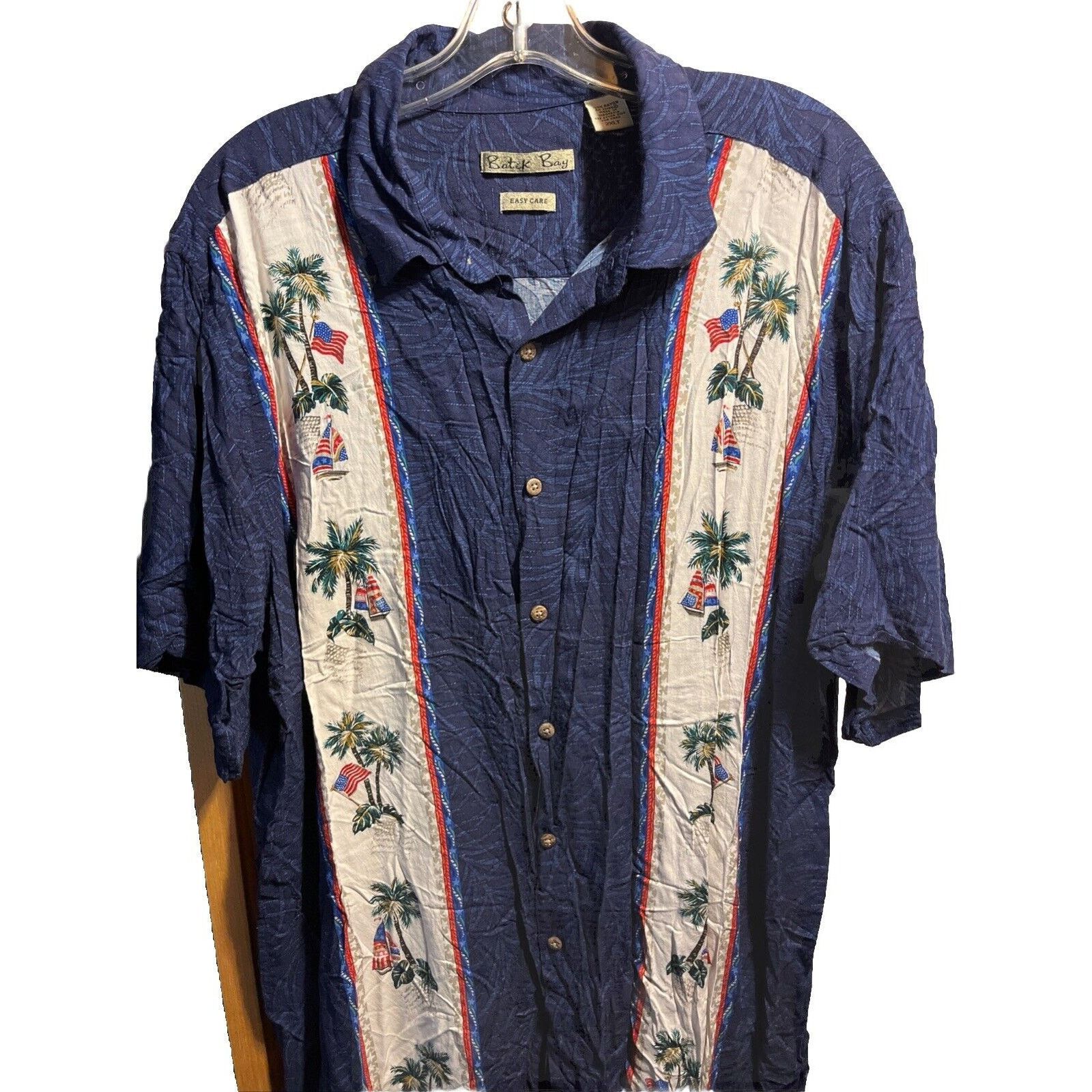 Batik Bay Batik Bay Navy Men’s L Shirt USA Flag Palm SS Hawaiian Rayon Size US L / EU 52-54 / 3 - 1 Thumbnail