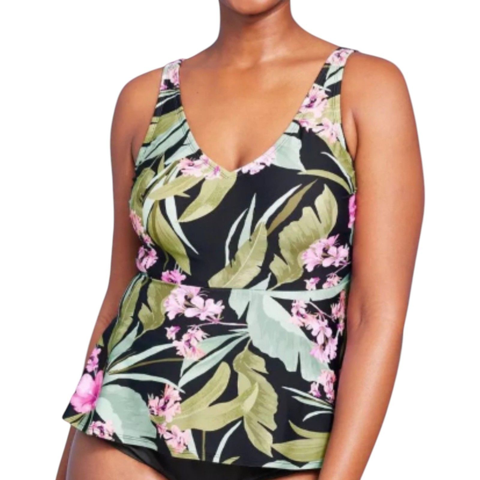 Other Kona Sol - Women's V-Neck Underwire Tankini Top - Green /Bla Size ONE SIZE - 1 Thumbnail