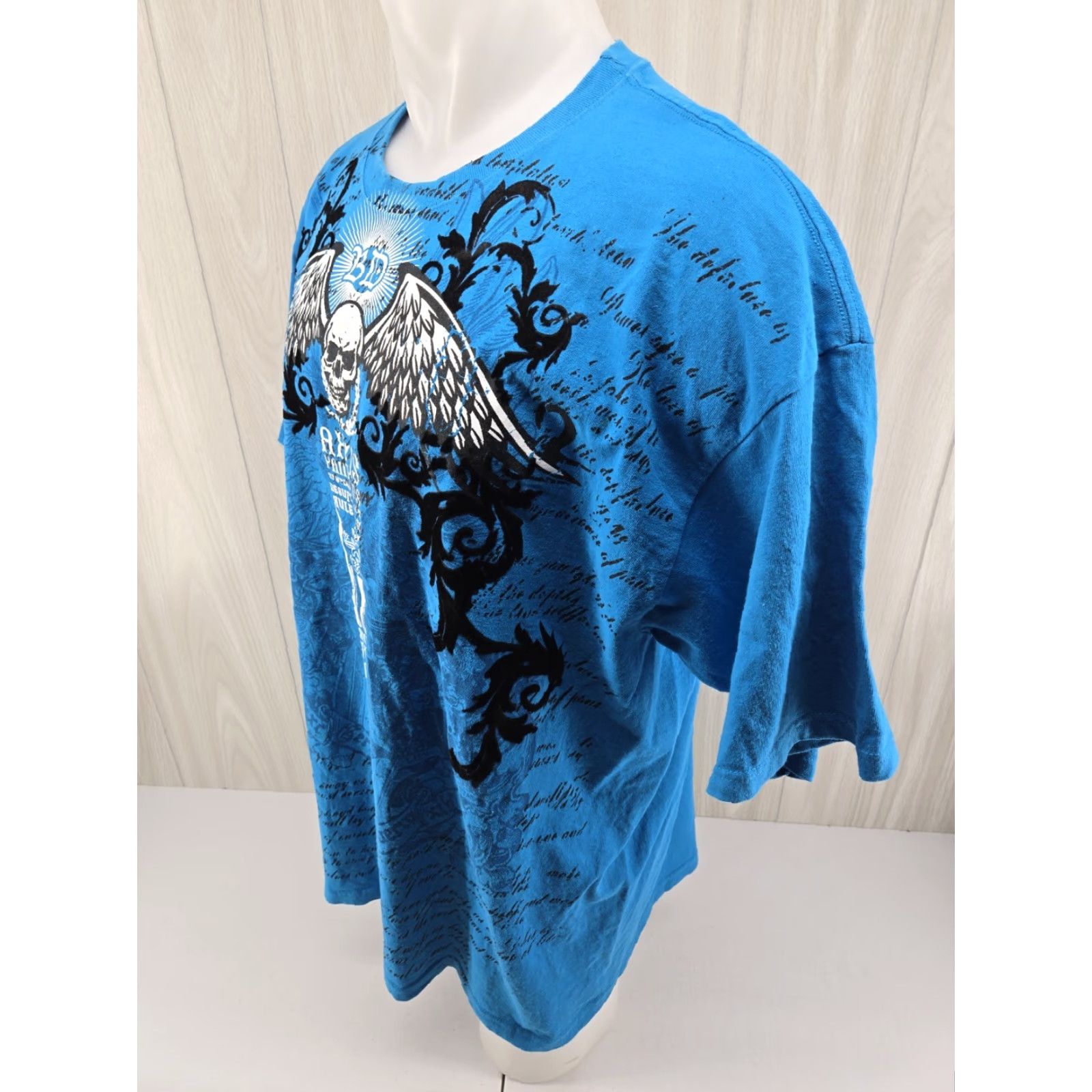Velvet VINTAGE yazbek Y2K T-Shirt Blue Short Sleeve Skull Grunge Cross Velvet Wings Gothic 2XL Mens Size US XXL / EU 58 / 5 - 6 Thumbnail