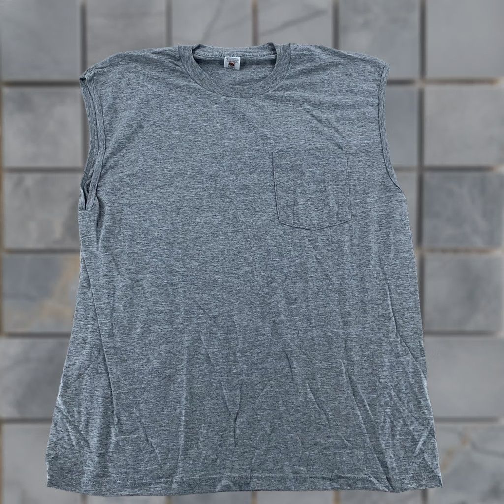 Fruit Of The Loom Vtg Fruit of the Loom Blank Gray Pocket Muscle Shirt Mens L Sleeveless Gym Tee Size US L / EU 52-54 / 3 - 1 Thumbnail
