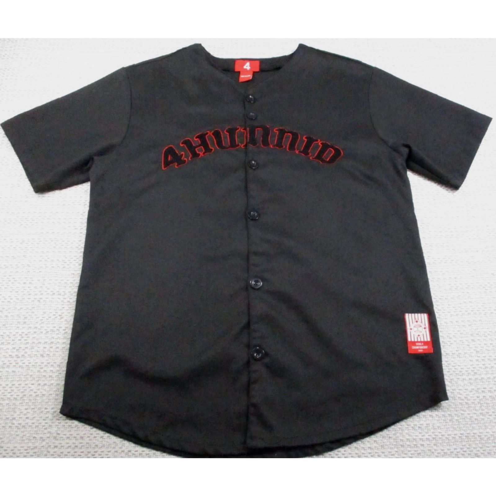 Vintage 4Hunnid Baseball Jersey Shirt Mens M Black World Championship 2019 Button V-Neck Short Sleeve Embroidered Graphic Print Sports Men Size US M / EU 48-50 / 2 - 3 Thumbnail