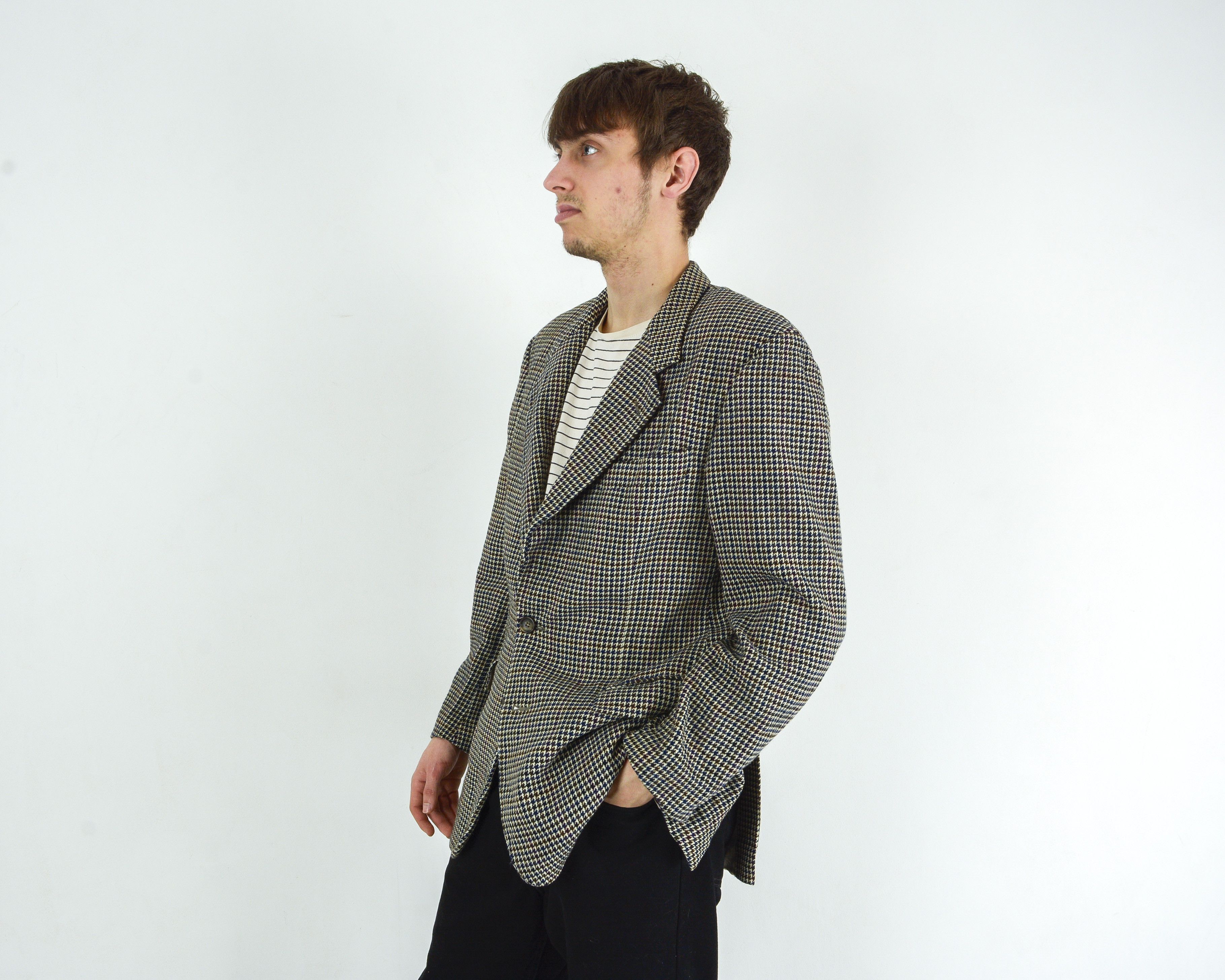 Hugo × Hugo Boss × Vintage Dionysos Tweed M Blazer 40 Us Houndstooth Suit Jacket Coat Size 40R - 2 Thumbnail