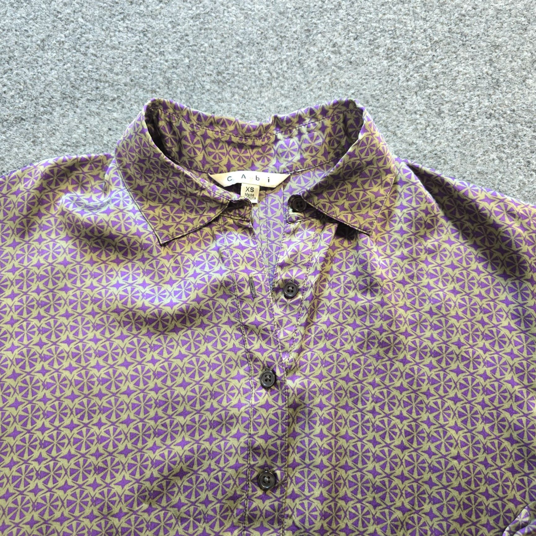 Vintage Cabi Top Blouse Silk Button Up Long Sleeve Purple Gray XS Womens Regular Size XS / US 0-2 / IT 36-38 - 2 Thumbnail