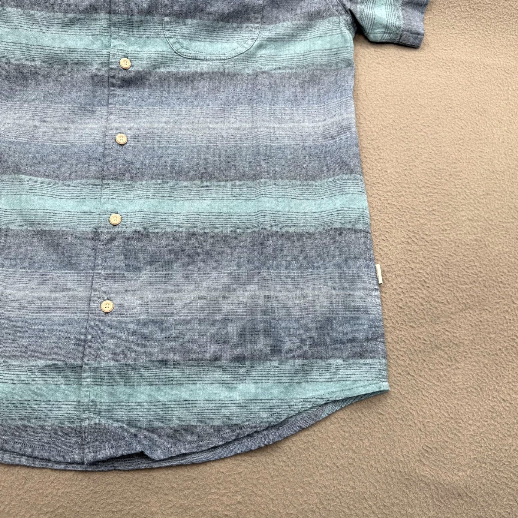 Vintage Wellen Shirt Mens Small Blue Striped Organic Cotton Hemp Short Sleeve Button Up Size US S / EU 44-46 / 1 - 7 Thumbnail