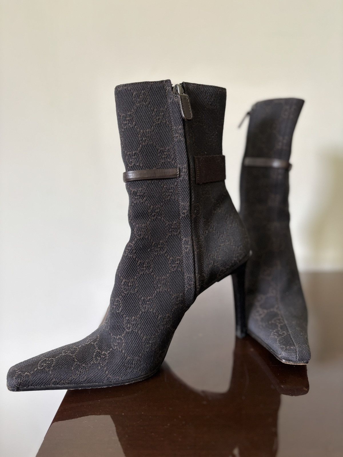 Gucci Gucci Monogram Canvas Leather Trim Heel Ankle Boot 38C Brown Size US 8 / IT 38 - 2 Thumbnail