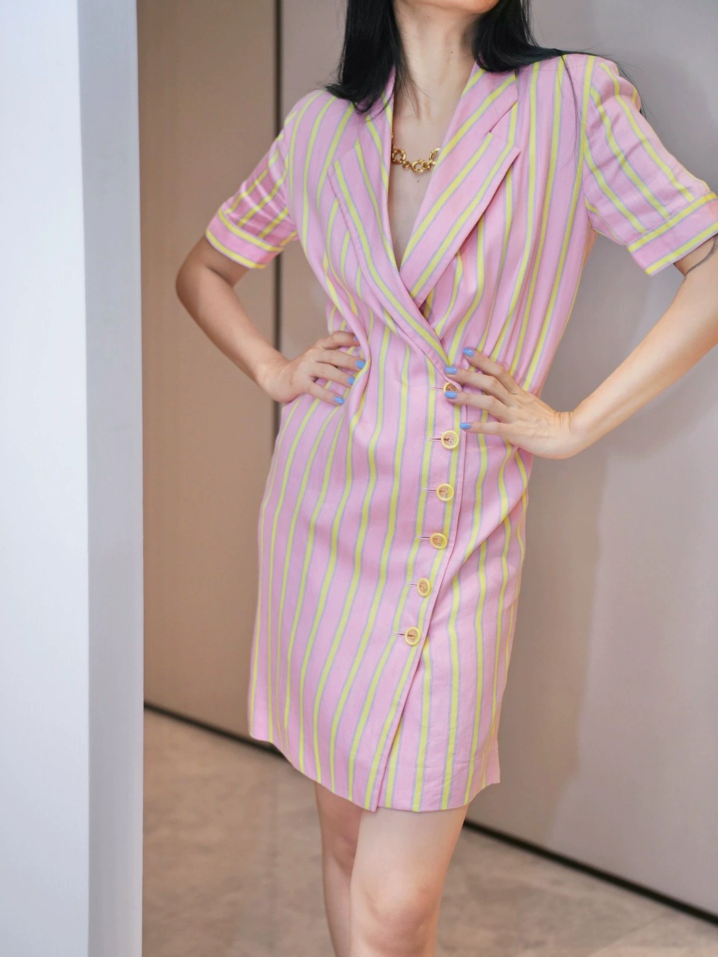 Christian Dior Monsieur Dior Vintage Pink Striped Cotton-Linen Dress Size M / US 6-8 / IT 42-44 - 8 Thumbnail
