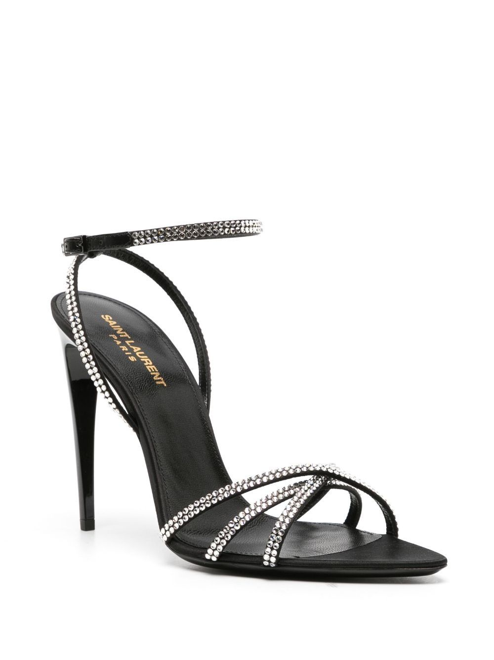 Saint Laurent Paris o1s1wg111025 Ava 105mm Rhinestone Embellished Sandals Black Size US 4.5 / IT 34.5 - 3 Thumbnail