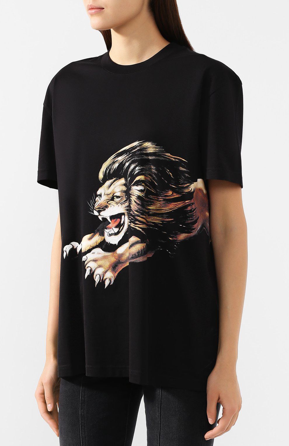 Black Lion Print Signature Logo Oversized T-Shirt