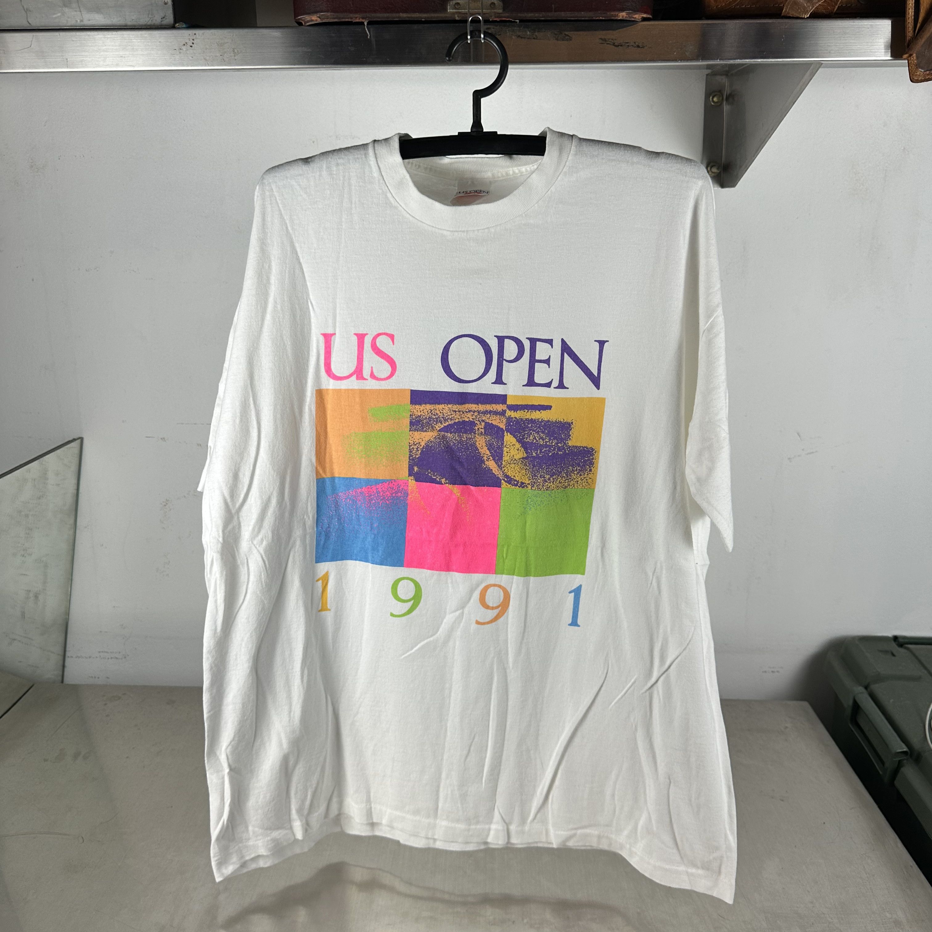 Vintage Heineken US Open Tennis John McEnroe Art Spell Out T-Shirt 