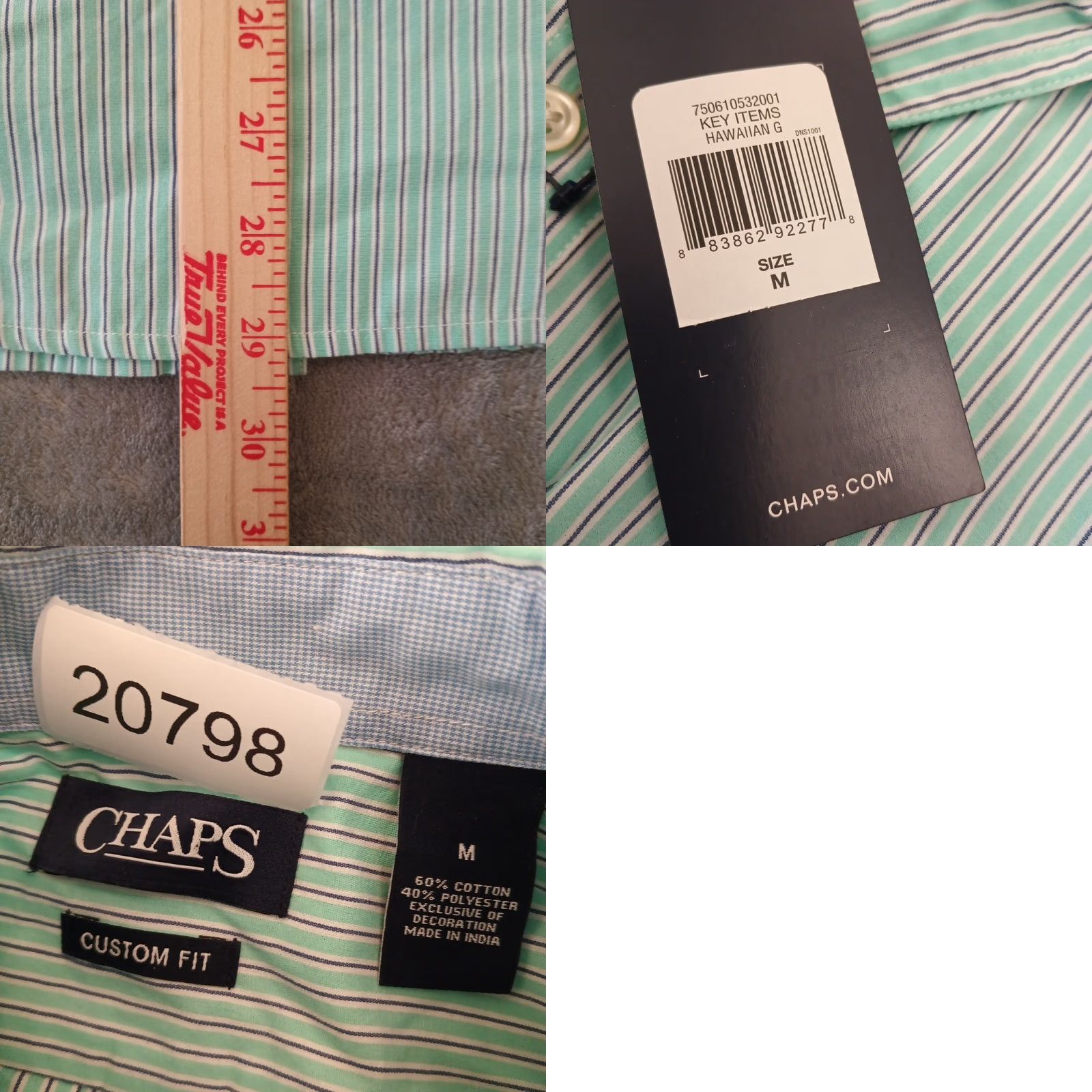 Chaps Chaps Shirt Mens M Blue Striped Button-Down Short Sleeve Casual Cotton Blend New Regular Fit Size US M / EU 48-50 / 2 - 8 Thumbnail