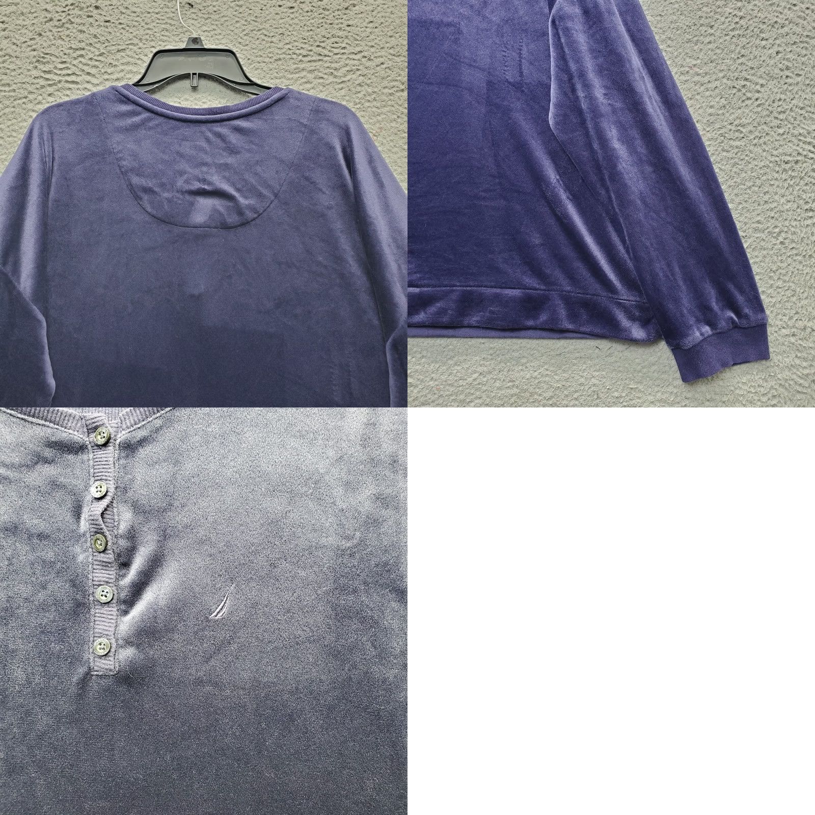 Nautica Nautica Womens XXL Velour Long Sleeve Henley Shirt Top Purple Oversized Casual Shirt Size XXL / US 16-18 / IT 52-54 - 8 Thumbnail
