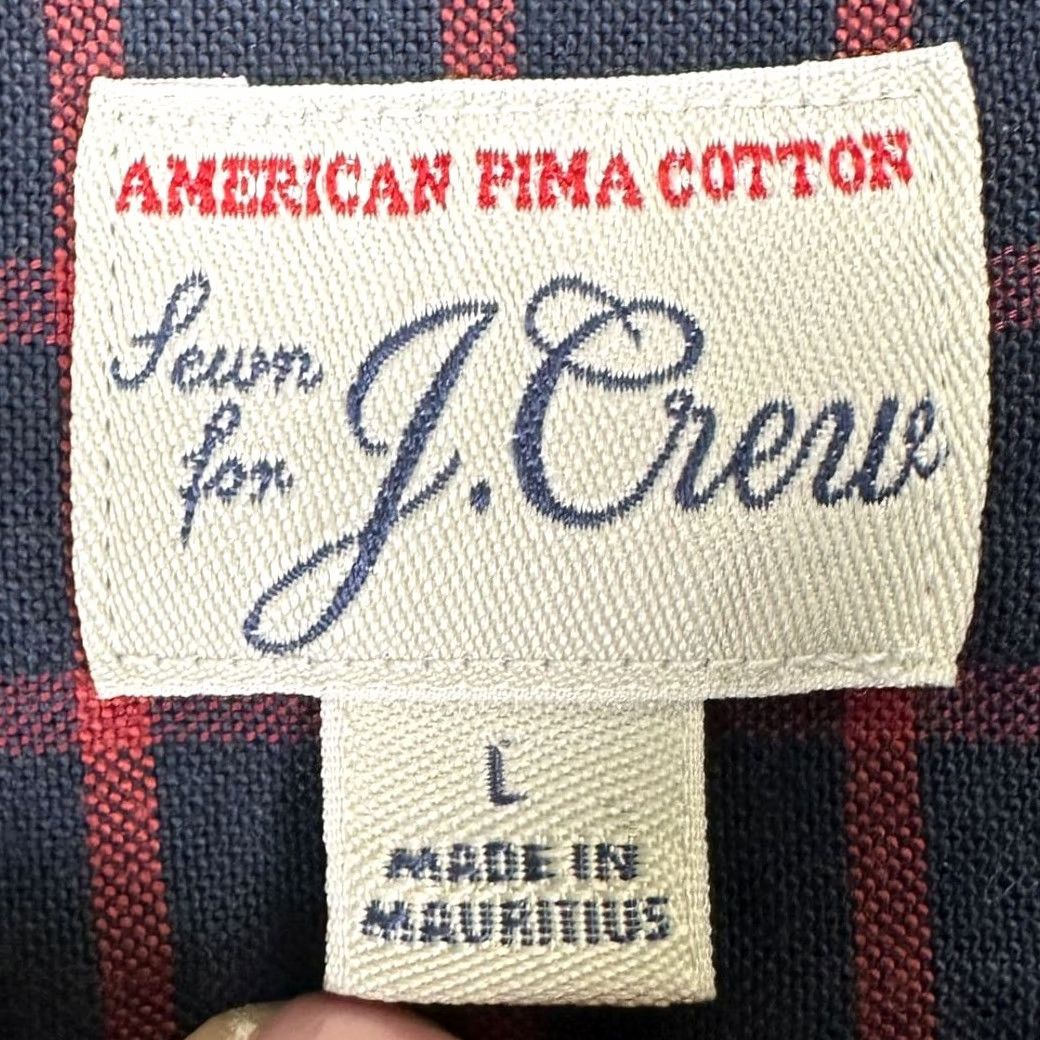 J.Crew J.CREW Button-Down Shirt Mens Large Navy Red Plaid Pima Cotton Slim Fit Size US L / EU 52-54 / 3 - 6 Thumbnail