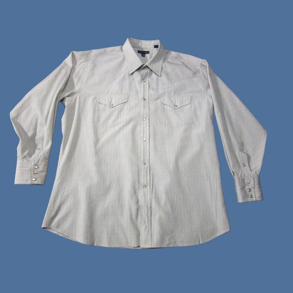Vintage Panhandle Slim Shirt Mens XL Gray Striped Western Long Sleeve Pearl Snap 17.5 35 Size US XL / EU 56 / 4 - 1 Thumbnail