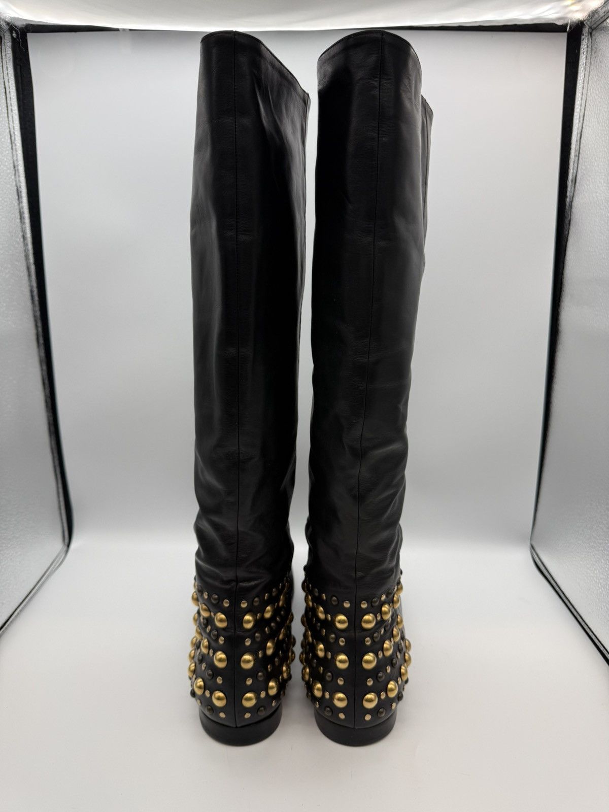 Gucci Gucci "Elizabeth" Studded Tall Boot Black Leather Gold Studs Size US 11 / EU 44 - 3 Thumbnail