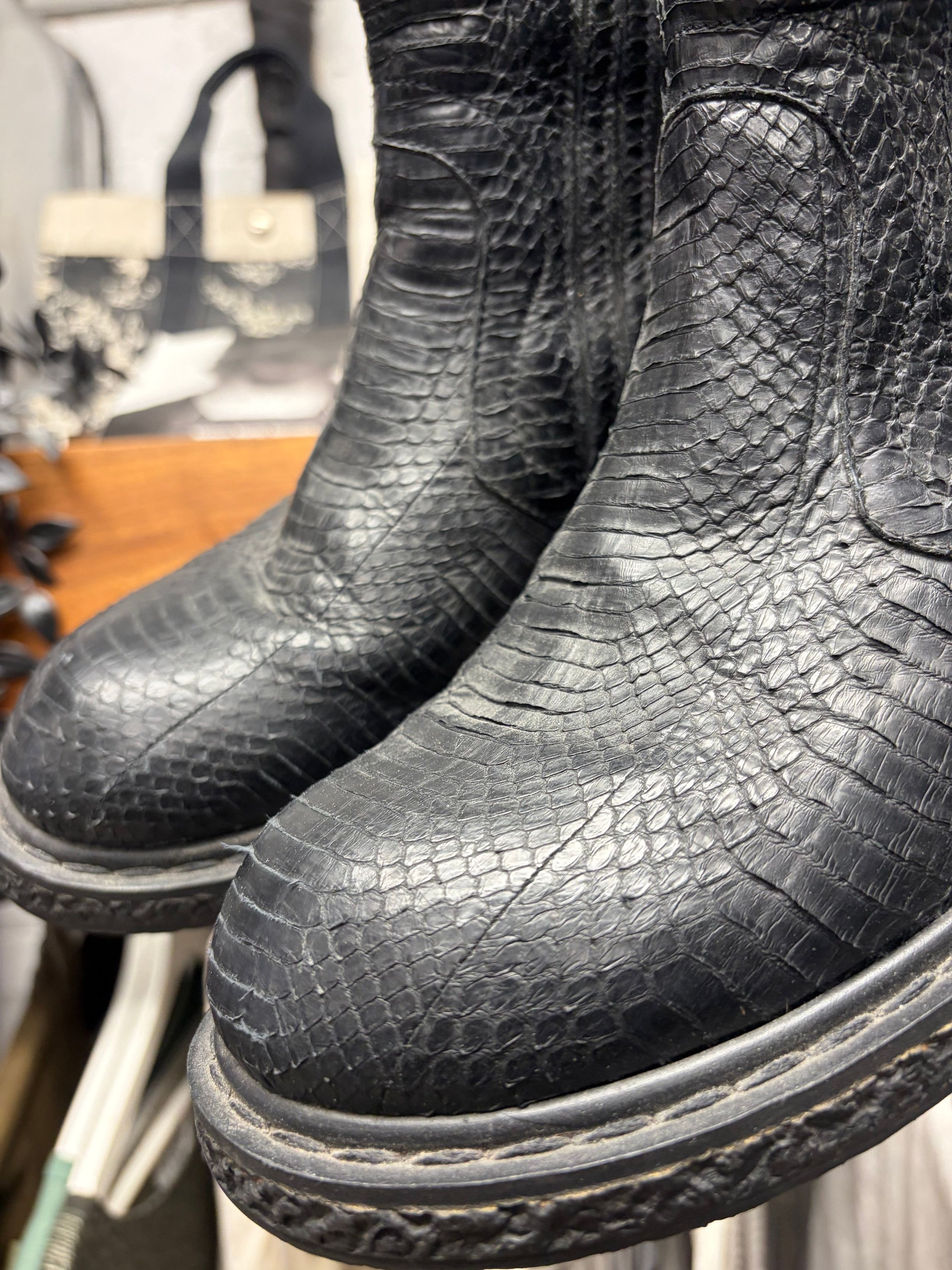 Rick Owens SS2009 Rick Owens ‘Strutter’ Black Python Hide Engineer Boots Size US 9 / EU 42 - 4 Thumbnail