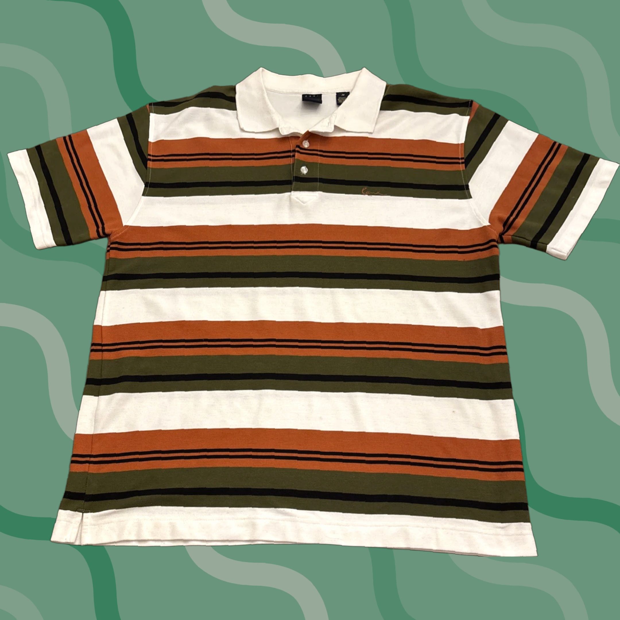 Karl Kani VINTAGE Karl Kani Polo Shirt Striped Brown Green 2XL Men