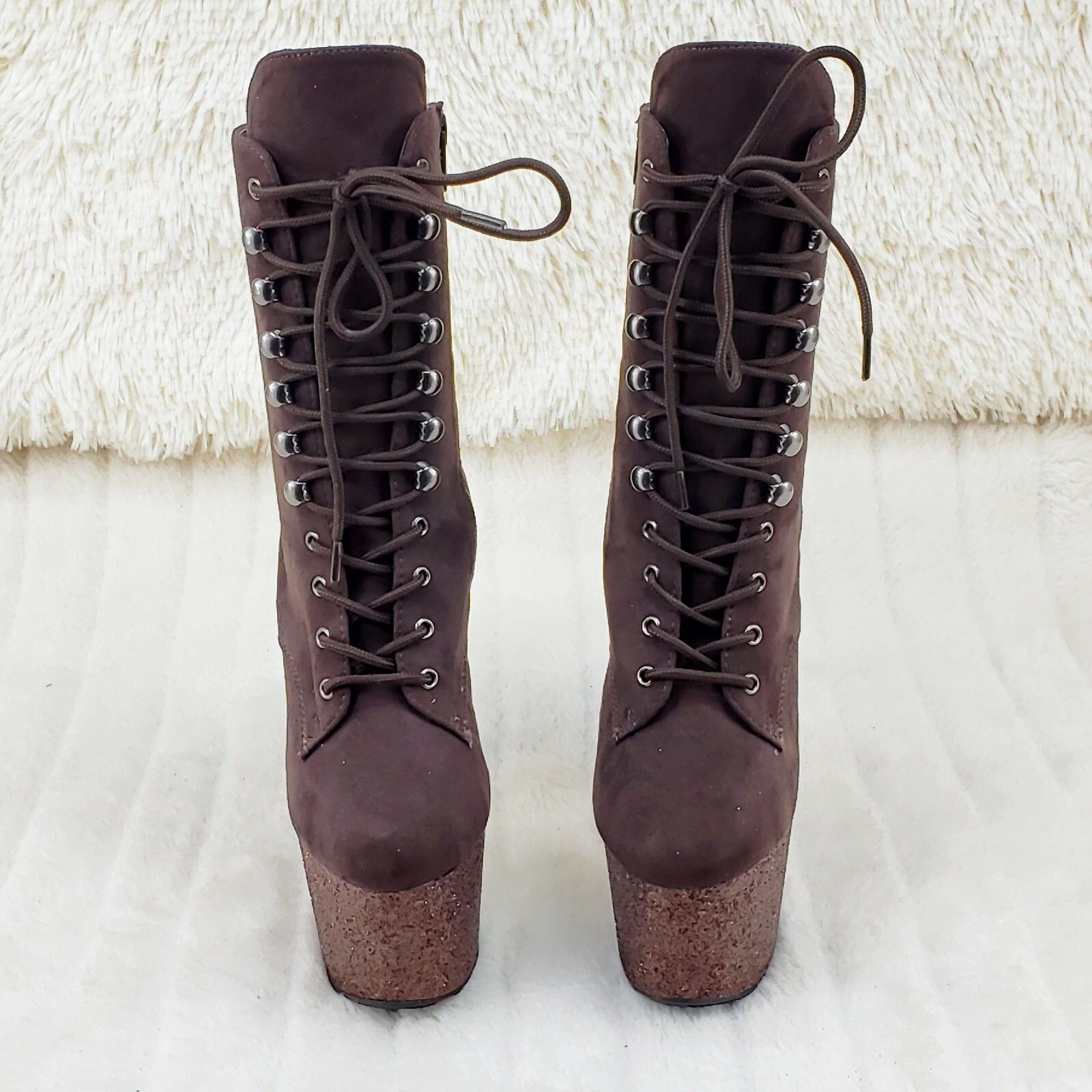 Other Adore 1020FSMG Brown Mocha V Suede & Glitter 7" Heel Platfo Size US 12 / IT 42 - 4 Thumbnail