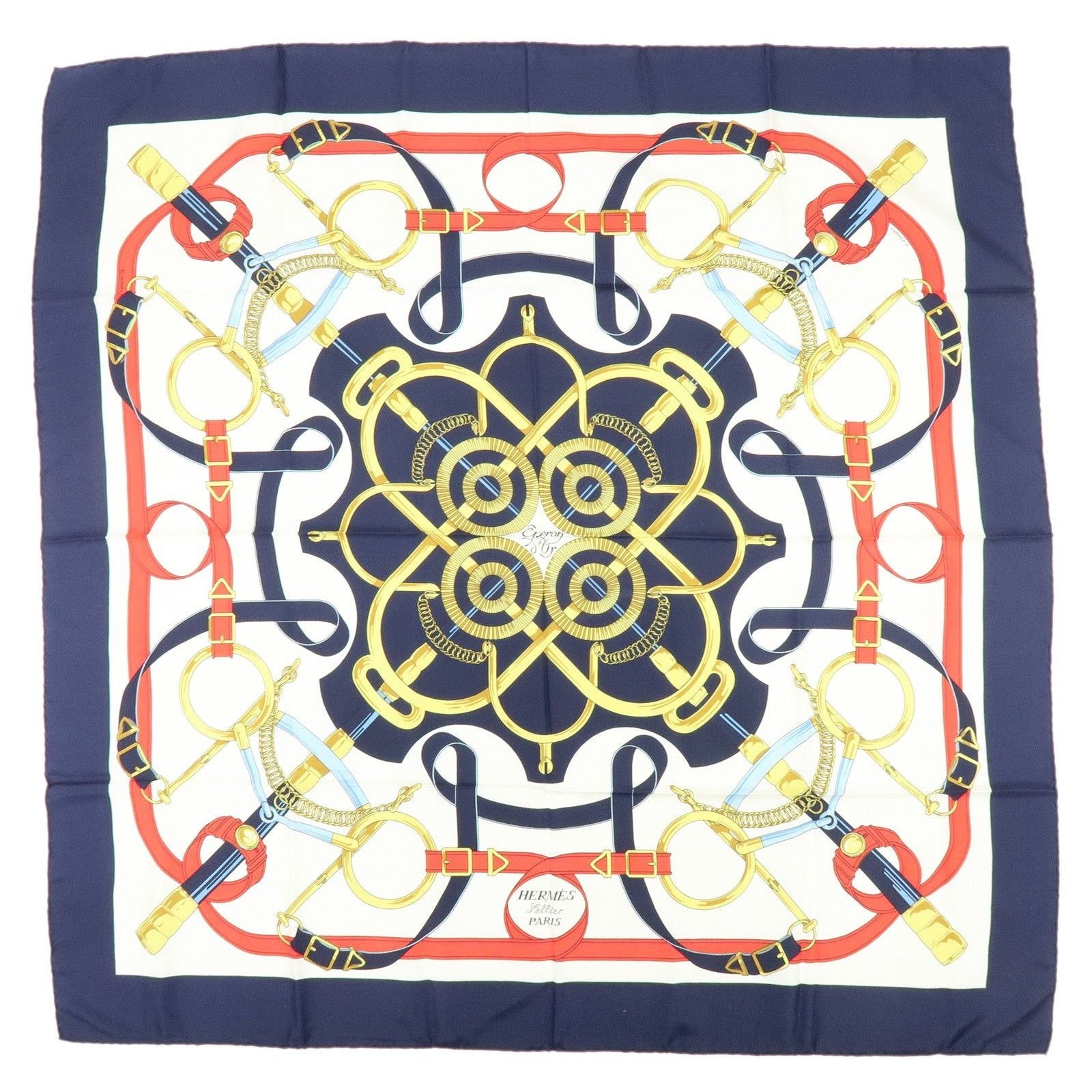 Hermes Hermes Carre 90 Eperon d'or Silk Scarf Navy Size ONE SIZE - 1 Thumbnail