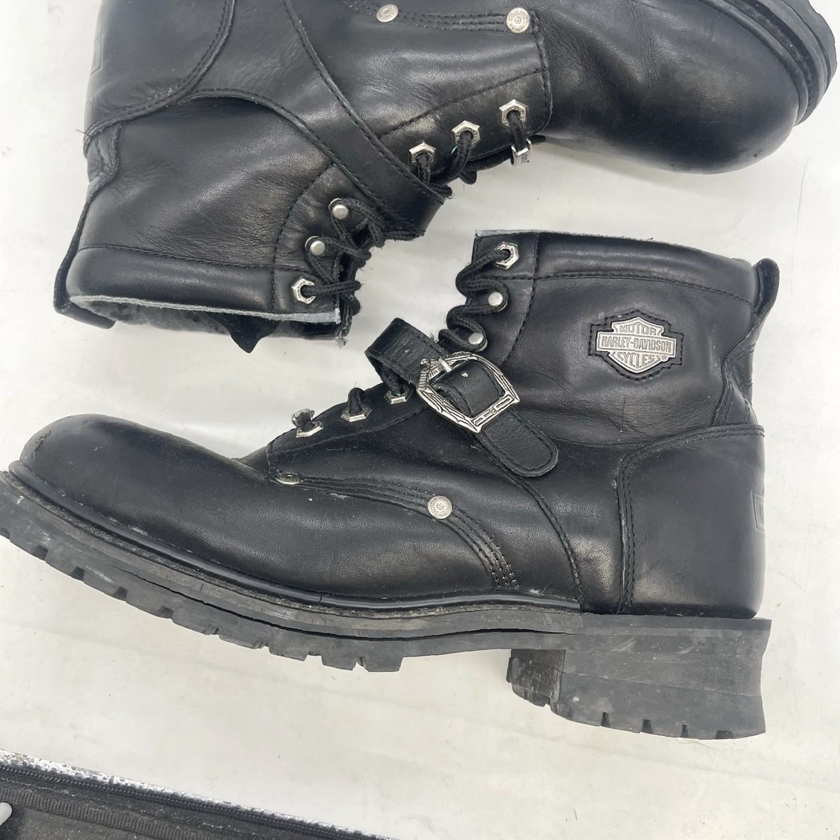 Harley Davidson VINTAGE Harley-Davidson Riding Boots Mens 12 Buckle Black Leather Lace Up Biker Grunge Size US 12 / EU 45 - 5 Thumbnail