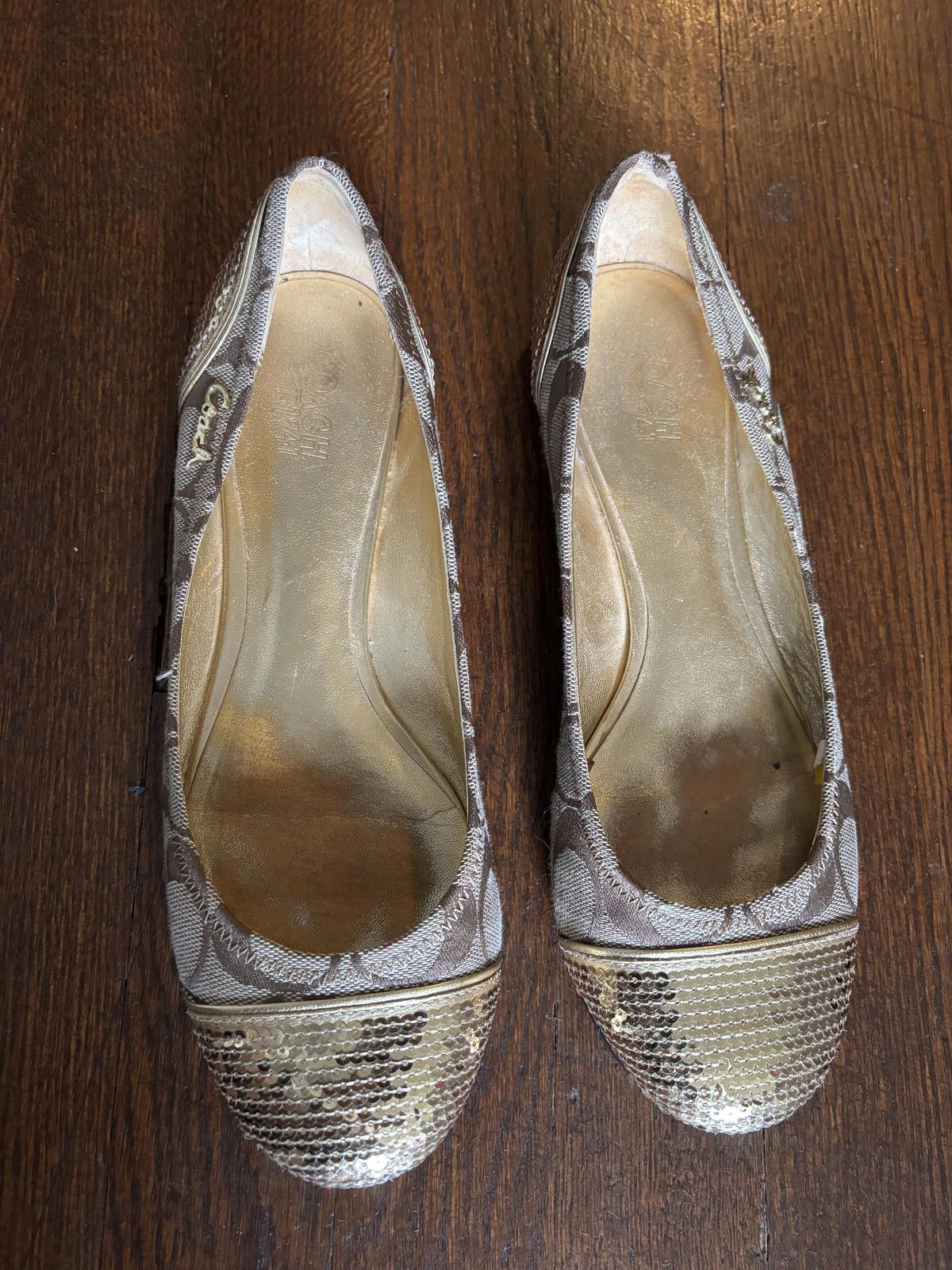 Coach Coach Women's Brown Signature Flats with Gold Sequin Toe Size US 7.5 / IT 37.5 - 2 Thumbnail