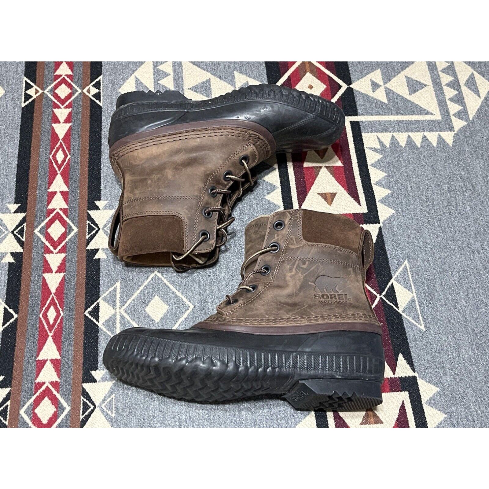 image of Sorel Boots Mens 8 Brown Cheyanne Duck Rain Waterproof Leather Nm2575-259 Snow in White