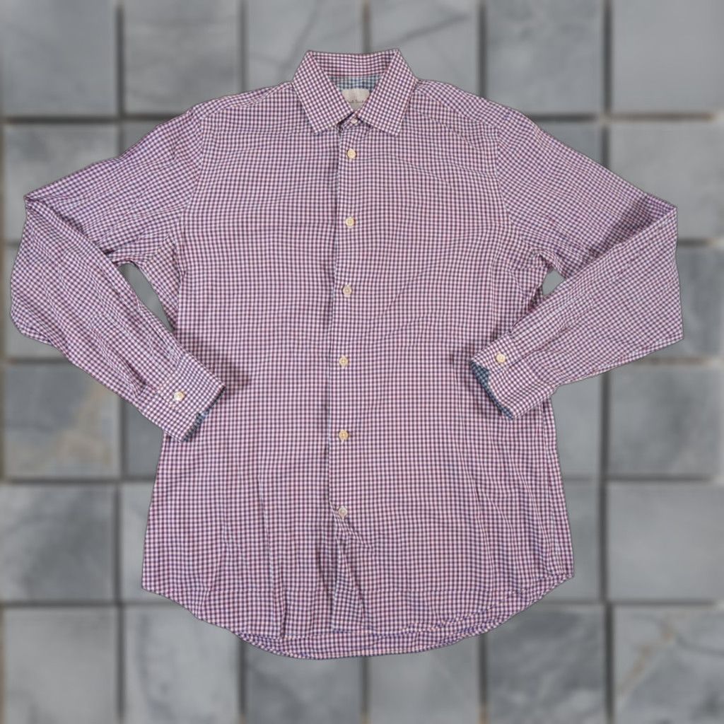 Vintage Paul Smith Men's Button-Up Shirt Cotton Gingham Check Purple Long Sleeve Business Casual 16