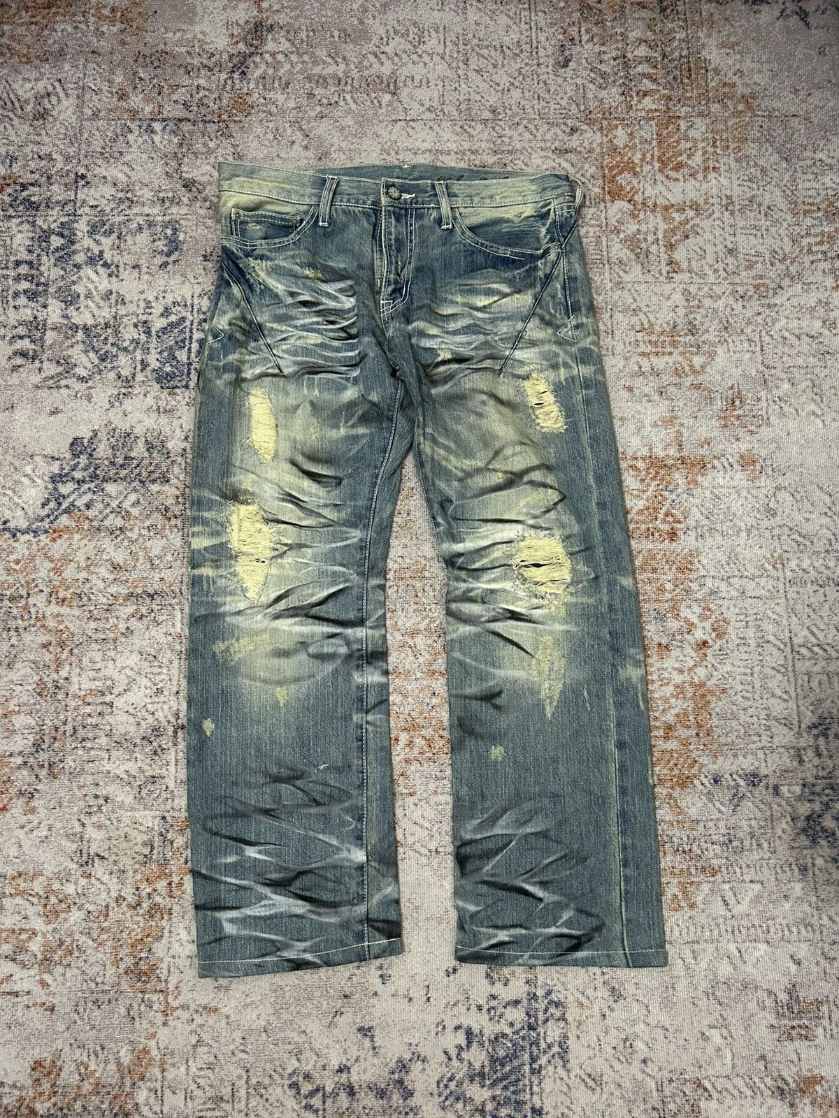 If Six Was Nine Urban Craft HonneyComb Painted Distressed Jeans Size US 34 / EU 50 - 1 Thumbnail