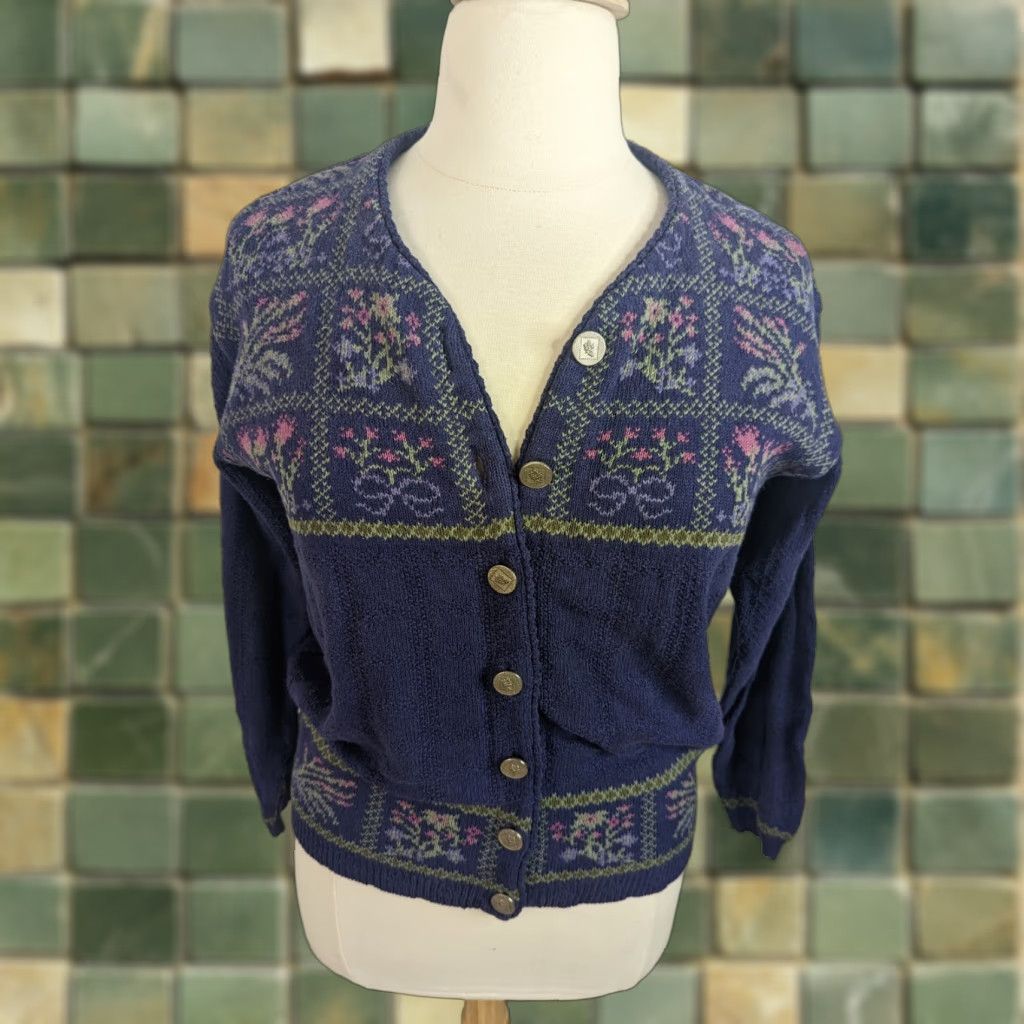 Vintage VINTAGE Cardigan Sweater Floral Embroidered Purple 90s Large Women Size L / US 10 / IT 46 - 1 Thumbnail