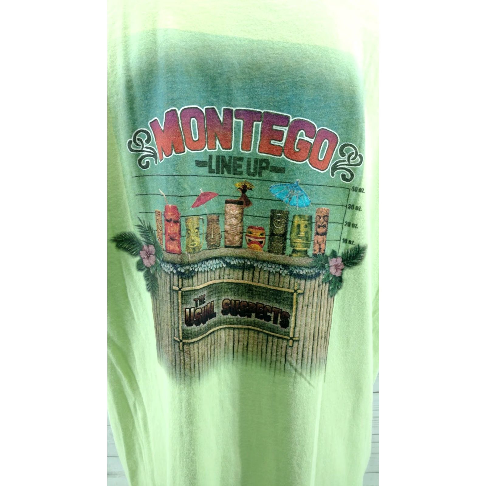 Vintage Montego Mon Mens XL Green T Shirt Crew Neck Short Sleeve Tiki Bar Line Up Regular Cotton Shirt Womens? Size US XL / EU 56 / 4 - 7 Thumbnail