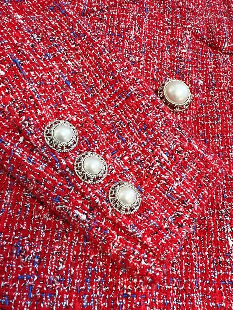 Chanel Chanel 19P early spring red tweed pearl buckle coat Size XXS / US 00 / IT 34 - 6 Thumbnail