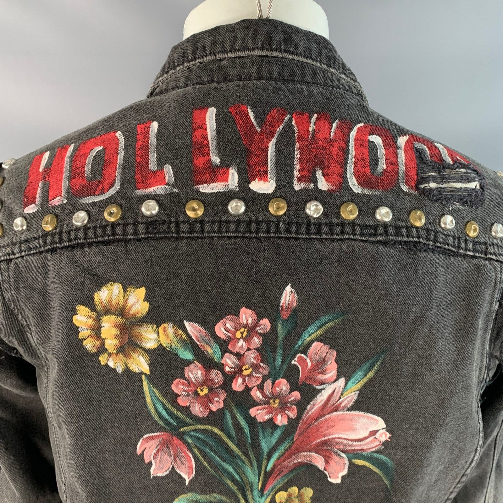 Gucci Hollywood Grey Painted Cotton Distressed Studded Denim Size US M / EU 48-50 / 2 - 6 Thumbnail
