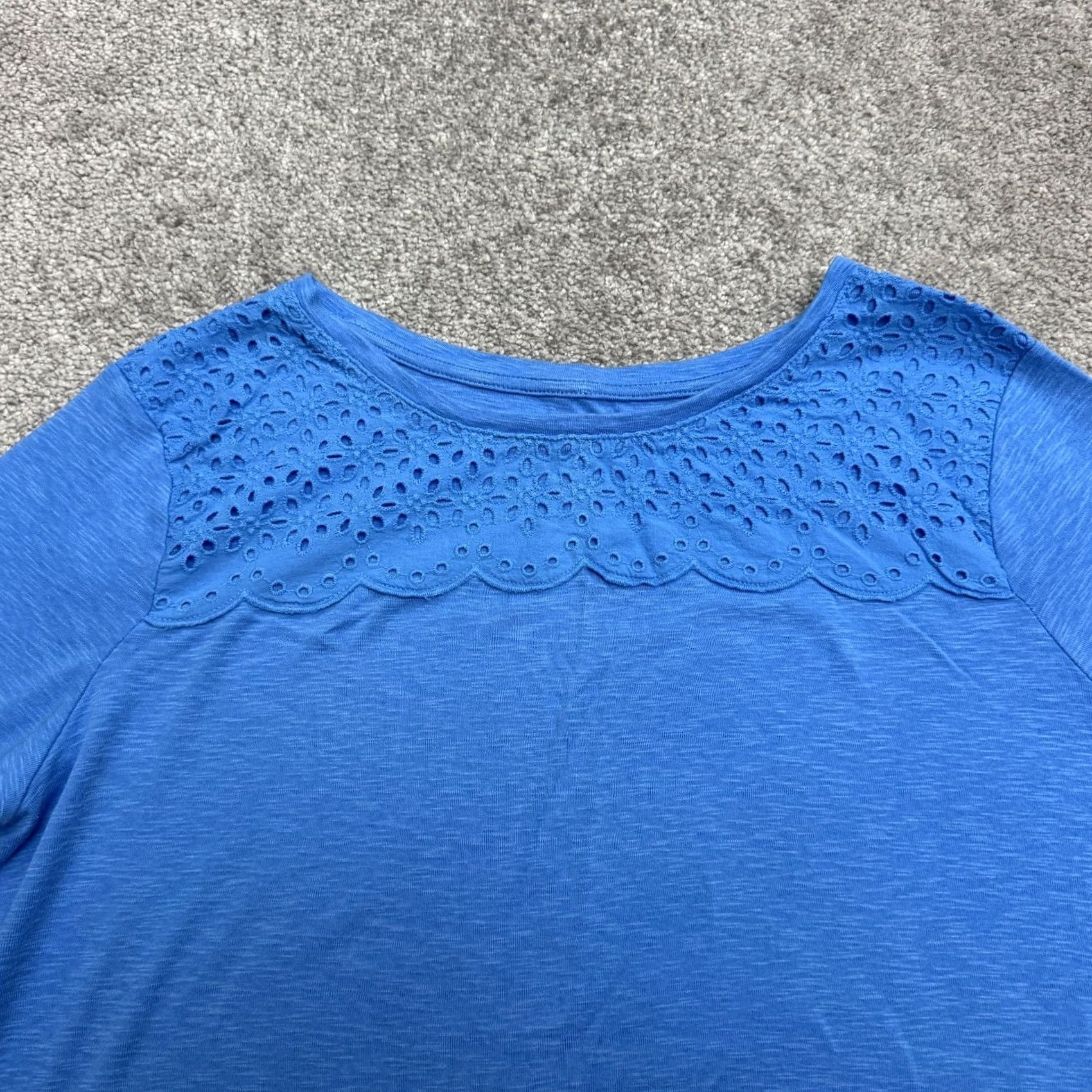 Croft & Barrow Croft & Barrow Blouse Eyelet Embroidered Lace Yoke Slub Knit Womens XL Blue Top Size XL / US 12-14 / IT 48-50 - 3 Thumbnail