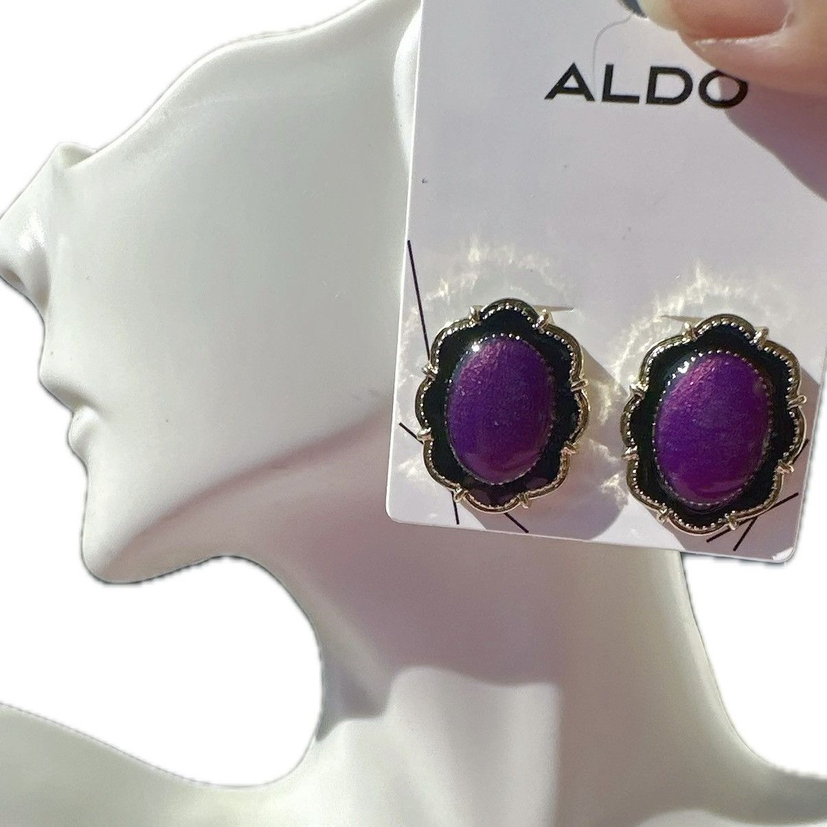 Designer ALDO reflective Purple Earrings gold tone studs Size ONE SIZE - 1 Thumbnail