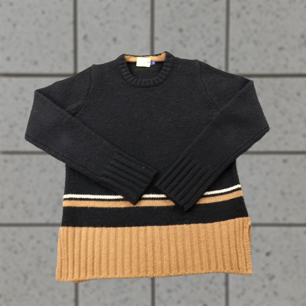 J.Crew VINTAGE J.CREW Sweater Womens S Black Brown Wool Knit Pullover Crew Neck Striped Knit 100% Wool Womens Suited for Fall and Winter Preppy Cozy Men? No Size S / US 4 / IT 40 - 1 Thumbnail