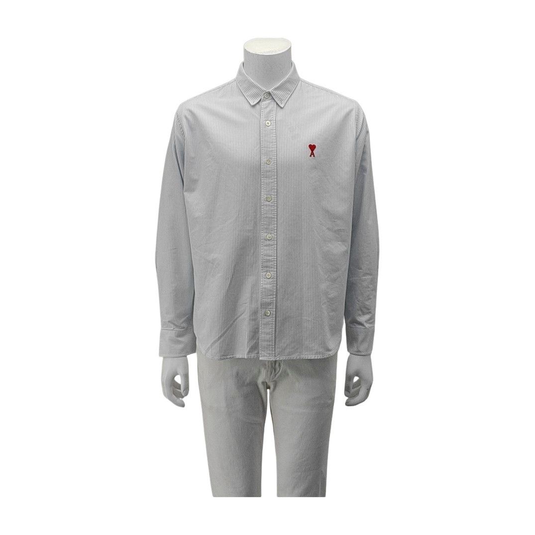 AMI AMI Striped Heart Logo Button Up Shirt 42 Size US XS / EU 42 / 0 - 1 Thumbnail