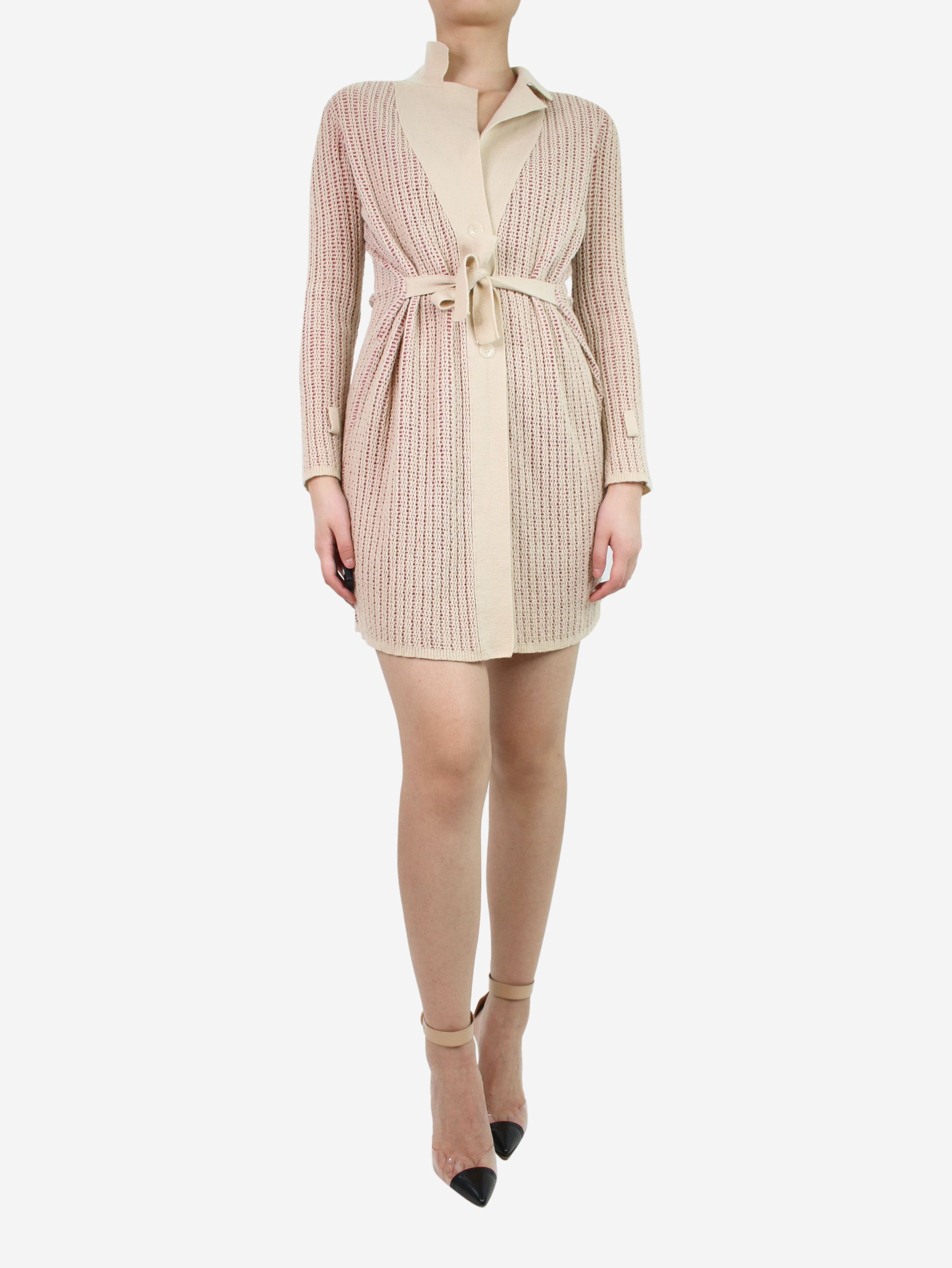 Image of Missoni Cream And Pink Knitted Dress With Belt - Size Uk 6, Women's