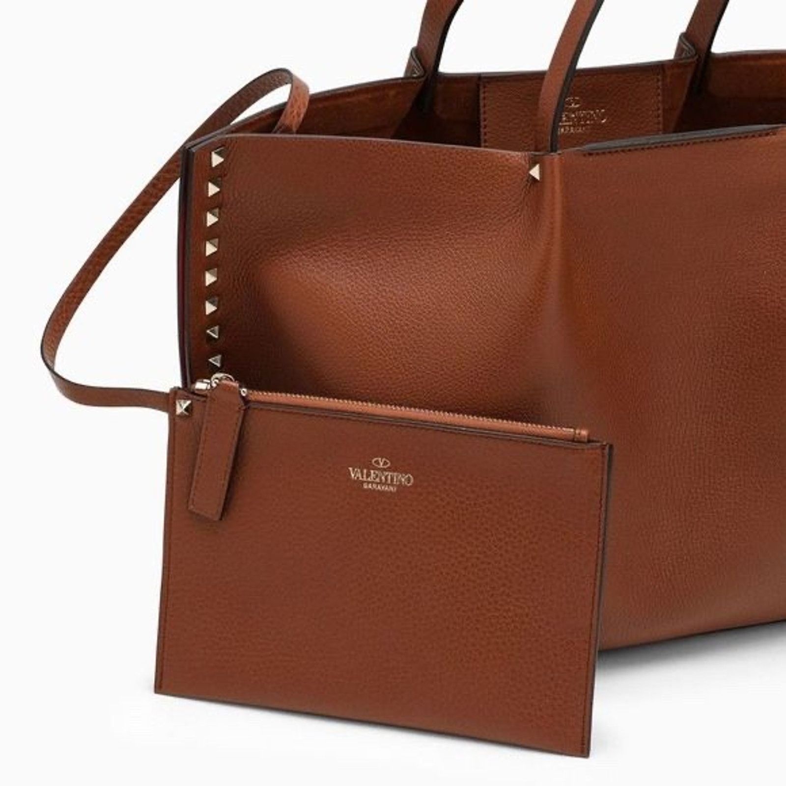 Valentino Valentino Garavani Rockstud Medium Brown Grained Tote Bag Size ONE SIZE - 4 Thumbnail