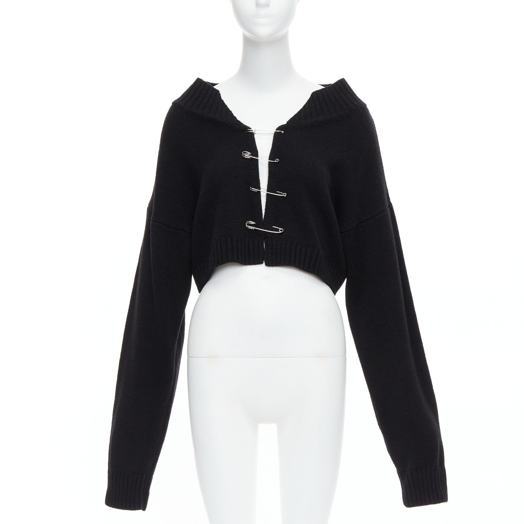 Other DANIELLE GUIZIO black virgin wool blend silver safety pin cropped cardigan XS/S Size S / US 4 / IT 40 - 1 Thumbnail