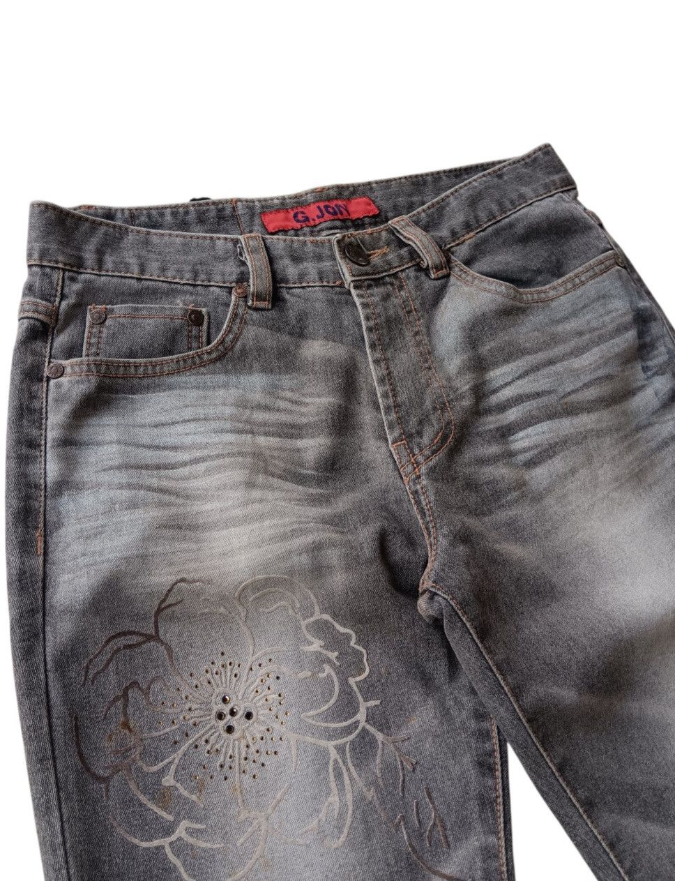 Japanese Brand G.jon flare flower tattoo jeans Size US 28 / EU 44 - 4 Thumbnail