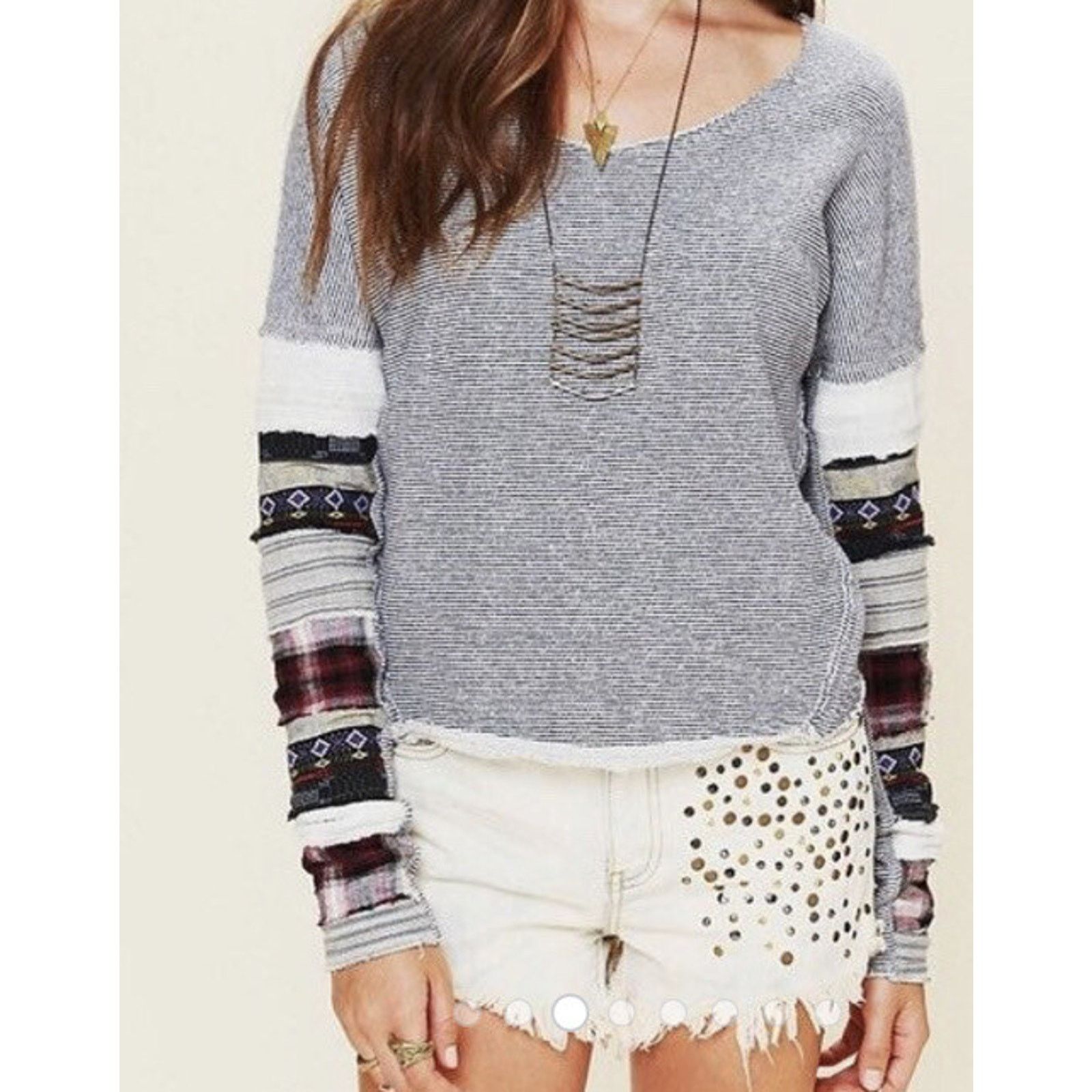 Free People Free people patch work long Sleeve sweater top XS A000234 Size XS / US 0-2 / IT 36-38 - 3 Thumbnail
