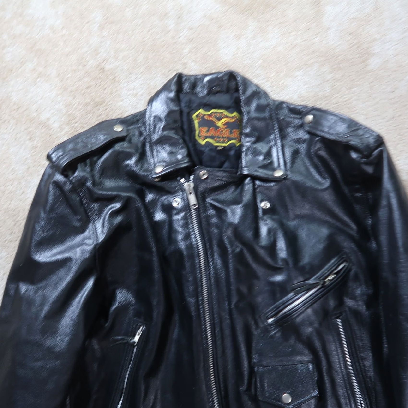 Vintage VINTAGE Eagle Leather Motorcycle Coat Men's 58 Black Bomber Jacket Lined Size US XXL / EU 58 / 5 - 2 Thumbnail